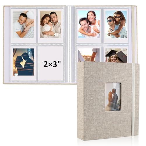 vivinin 2PCS Polaroid Photo Album, 2x3 Inch Pockets Mini Photo Album for 104 Pockets Hold 208 Pictures, Linen Hardcover Polaroid Album Book for Photos, Family Anniversaries, Baby Vacations (Beige) - color: Beige