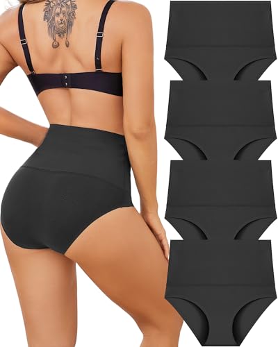 Tummy Control Underwear for Women High Waisted Seamless Panties 4 Pack - color: Black*4, size: Medium