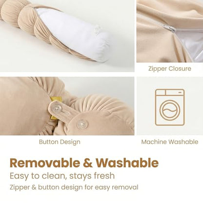 Pat. Pend. Long Body Pillow for Adults, 47 Inch, Beige - color: Beige, size: 47"x 7.87"