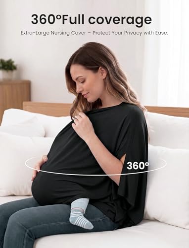 PATPAT Bamboo Viscose Nursing Cover, Breathable Poncho, Black - color: Black
