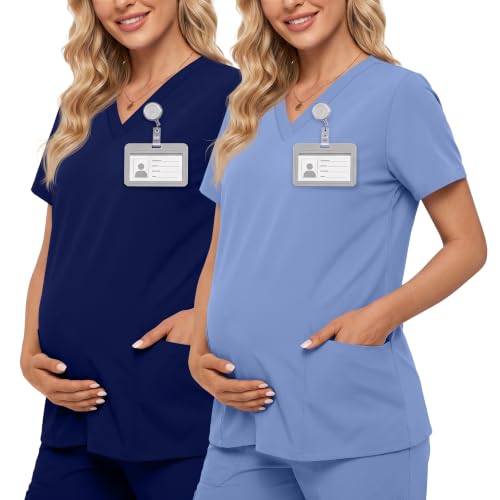 Neer 2 Pack Maternity Scrub Top for Women - color: Light Blue, Navy Blue, size: X-Large