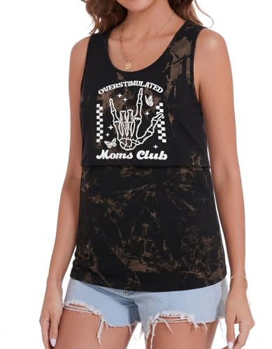 FASHGL Nursing Tank Tops Women Sleeveless Double Breastfeeding Shirts - color: Tie-dye, size: Medium