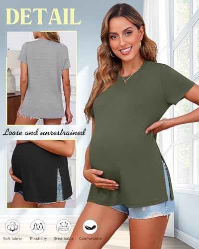 Ficerd 3 Pack Women's Maternity T Shirts - color: Black, Light Gray, Army Green, size: X-Large