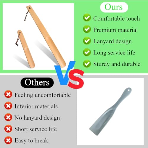 2pcs Wooden Long Handle Shoe Horn Set, Long & Short Wood Shoe Horn