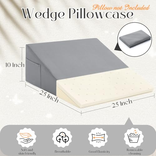 Horbaunal Silver Grey Bed Wedge Pillow Cover, 26" L x 25" W x 10" H - color: Silver Grey, size: 25 x 25 x 10