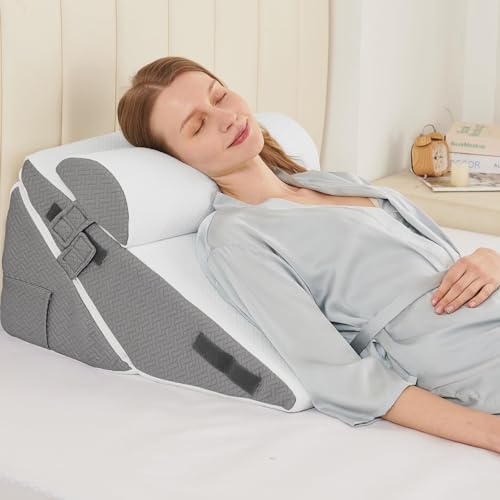 Sasttie Adjustable Wedge Pillow Set for After Surgery, Dark Grey & White - color: Dark Grey & White, size: Adjustable 9&12 Inch + 1 Head Pillow