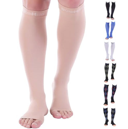 Doc Miller Open Toe Compression Socks 30-40 mmHg for Women & Men, 1 Pair - color: Beige, size: Large