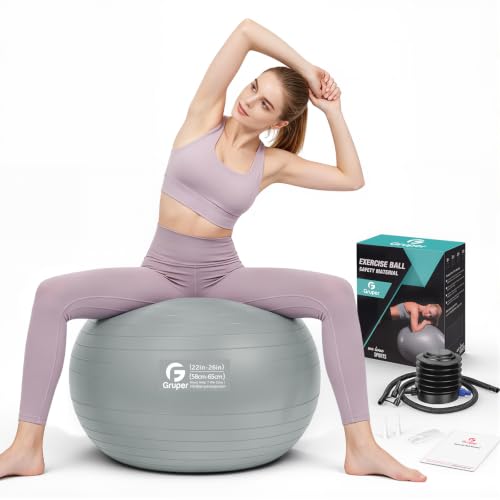 Gruper Exercise Ball, 45cm-75cm Extra Thick Yoga Ball for Working Out - color: green, size: L(26IN/65cm)