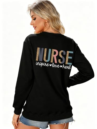Nurse Sweatshirts for Women Nurse Inspire Love Heal Inspirational Pullovers - color: Black, size: Large