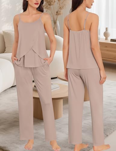 SWOMOG Maternity Pajamas Set 3 PCS Nusing Pajamas Labor and Delivery Gown & Camisole & Pants Postpartum Pjs - color: Ecru, size: Small