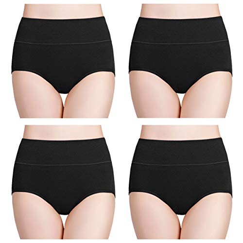wirarpa Women's Cotton Underwear High Waisted Ladies Panties Full Coverage Briefs 4 Pack (Regular & Plus Size) - color: Black - Set 3, size: Small