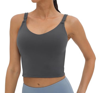 Foucome Nursing Tank Tops Longline Breastfeeding Workout Tops - color: Grey, size: Large
