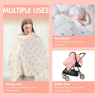 ANYEDDE 2-Pack Nursing Covers for Breastfeeding - Privacy Nursing Cover - color: D Pink & Bunny