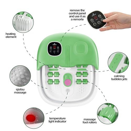 Medical king Foot Spa with Heat and Massage and Jets Includes A Remote Control Pumice Stone Collapsible Foot Spa Massager with Heat and Bubbles and Vibration - color: Green