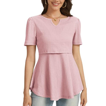 Bearsland Short Sleeve Nursing Top 3pack - color: Black & Pastel Pink & Light Blue, size: X-Large