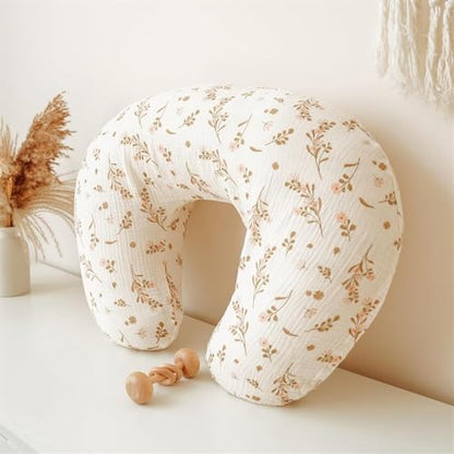 Newborn Muslin Nursing Pillow Covers Baby Breastfeeding Slipcover 2 Pack - color: Cream+brown
