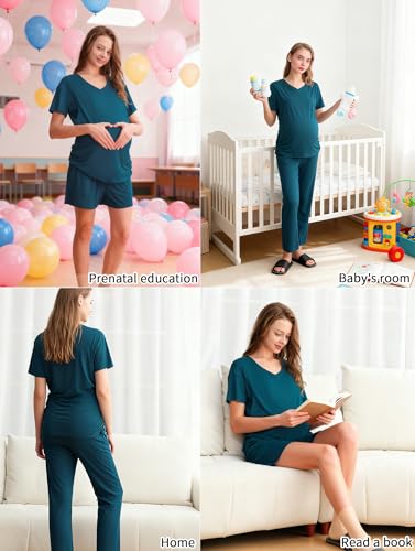 DANSHOW Maternity Nursing Pajama Set Postpartum Lounge PJS - color: Navy, size: Large