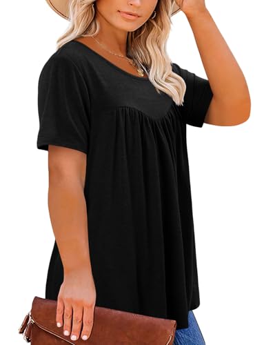 Magritta Women's Short Sleeve Crew Neck Plus Size Tunic Tops - color: Black2, size: 3X