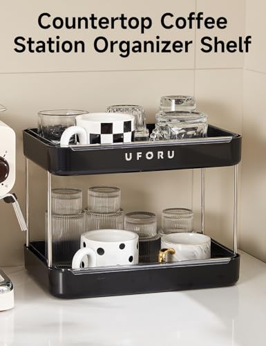UFORU Countertop Coffee Station Organizer,Cup Rack,Mug & Wine Glass Holder - color: Black