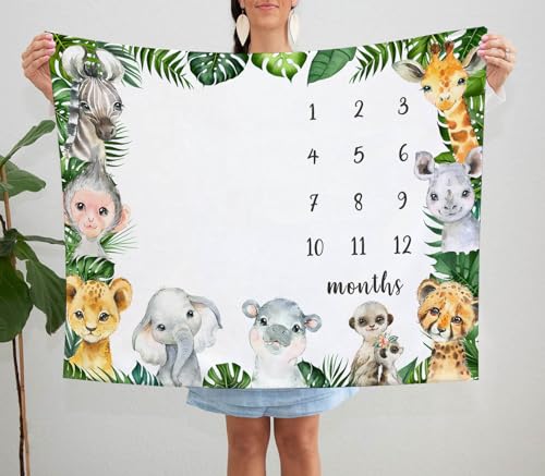 Safari Milestone Blanket, Jungle Animals Baby Growth Chart Monthly Blanket