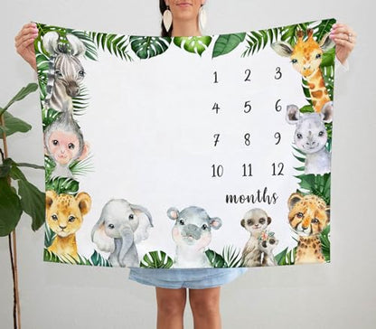 Safari Milestone Blanket, Jungle Animals Baby Growth Chart Monthly Blanket