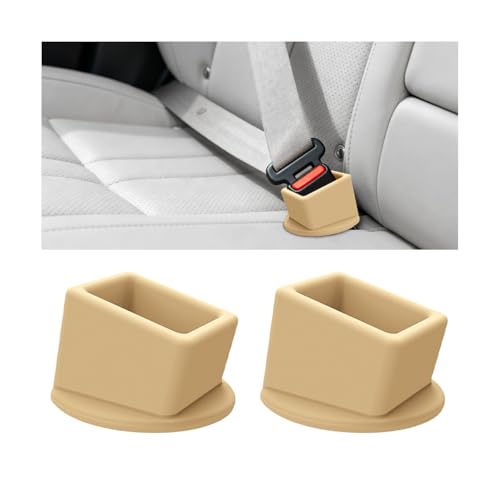 2PCS Car Seat Belt Buckle Holder, Silicone Vehicle Rear & Front Seatbelt Buckle Booster for Easy Access, Automotive Interior Safetybelt Fixer Cover, Universal for SUV Sedan Truck (Khaki) - color: Khaki