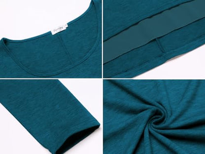 Poetsky Women's Long Sleeve Tunic Tops Layered Chiffon Hem Blouses Shirts - color: A-teal, size: Medium