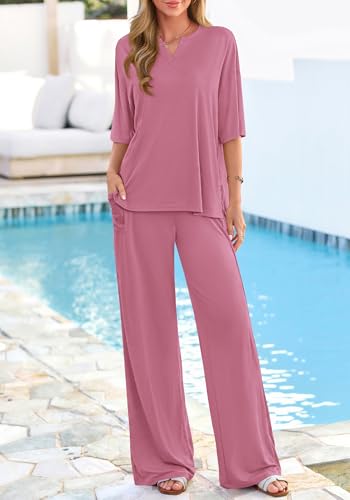 KIRUNDO Two Piece Sets for Women 2026 Summer Lounge Set - color: Pink, size: Small