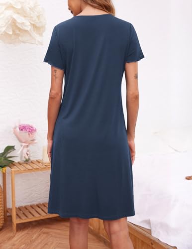 Ekouaer 3 Pack Women's Button Down Nightgowns Short Sleeve Night Shirts - color: Black,grey,navy, size: Medium