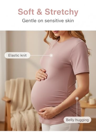 Women's Maternity Shirts Sleeve Casual Crew Neck Undershirts Athletic Moisture Wicking Side Ruched - size: Medium