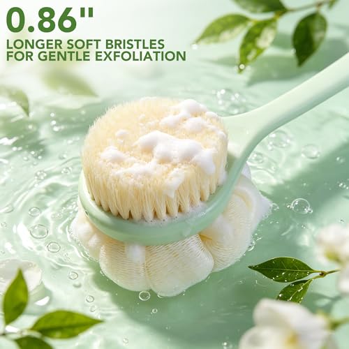 Back Scrubber for Shower, 15.7" Loofah with Handle Body Brush, Green - color: Light Green