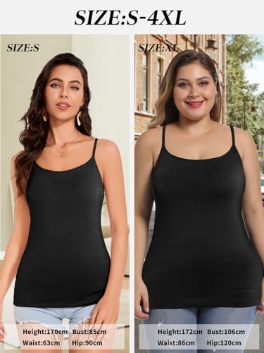 Womens Tank Tops Adjustable Strap Camisole with Built in Padded Bra Vest Sleeveless Layer Top 1/2/3 Packs - color: Black, size: Large