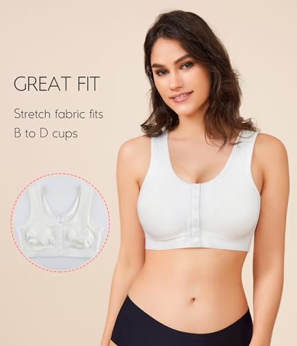 BRABIC Front Closure Compression Full Coverage Bras for Women Post Surgery Everyday - color: White, size: X-Large