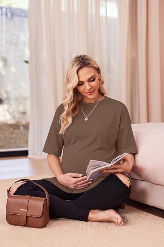 Ekouaer 4 Packs Maternity Shirts Split Side Pregnancy Workout Tops - color: 4pcs Black / Brown / Grey / White, size: XX-Large