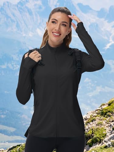 TACVASEN Women's Lightweight Athletic Jacket UPF 50+ Long Sleeve Sun Shirt - color: 01 Black, size: Medium