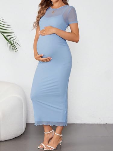 OYOANGLE Women's Maternity Mesh Sheer Short Sleeve Midi Dress - size: X-Large