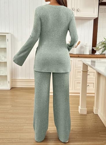 BLENCOT Maternity 2 Piece Outfits Ribbed Knit Long Sleeve Sets - color: Green, size: Medium
