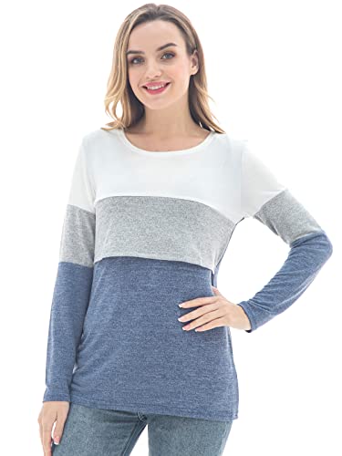 Bearsland Women's 3 Packs Maternity Clothes Long Sleeves Breastfeeding Shirts Nursing Top - color: Gryblk+ltblue+blkgrn(3pack), size: Medium