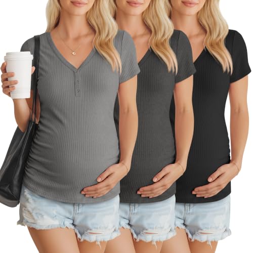3 Pack Women's Maternity Shirts - color: Light Heather Gray, Dark Heather Gray, Black, size: X-Large