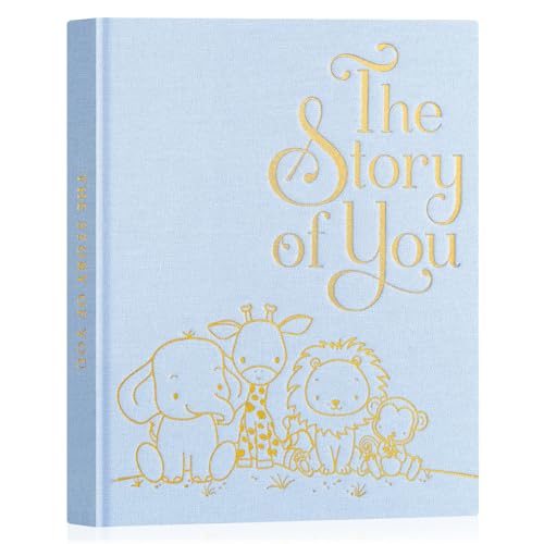 Lanpn Baby Memory Book for Boy Girl - The Story of You, Newborn Babys Book Keepsake Photo Album for New Parents, Linen Cover Baby First 5 Year Milestone Scrapbook Journal (Blue, 154 Pages) - color: Blue