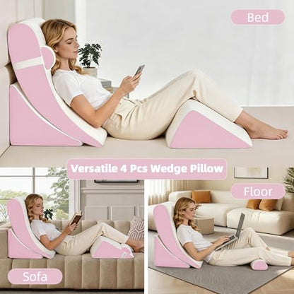 Wedge Pillow Set for After Surgery,White/Pink,4PCS-22 - color: White/Pink, size: 4PCS-22''