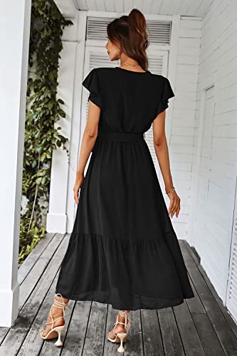 PRETTYGARDEN Women's Summer Floral Boho Maxi Dress - color: Solid Black, size: Medium