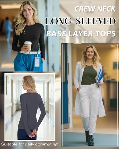 3 Pack Womens Long Sleeve Underscrub Shirts - color: Black, Dark Gray, Army Green, size: Small