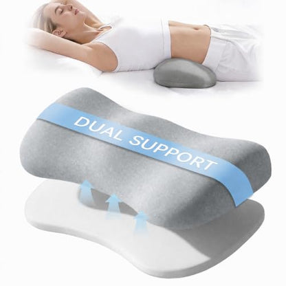Adjustable Height Lumbar Support Pillow for Sleeping, Ergonomic Contour Lower Back Pillow for Bed with Breathable Washable Cover, Spine Alignment & Sleep Comfort, Grey