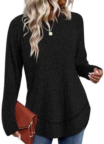 WIHOLL Long Sleeve Shirts for Women Fall Sweaters Lightweight Trendy Tops - color: 1-black, size: X-Large