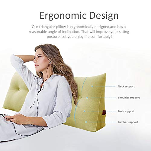 WOWMAX Wedge Body Positioners Pillow Reading Bedrest Throw Pillows Large Bolster Headboard Back Support Lumbar Cushion Pillow for Daybed with Removable Cover Linen Cotton Blend Pale Yellow Queen - color: Pale Yellow, size: Queen