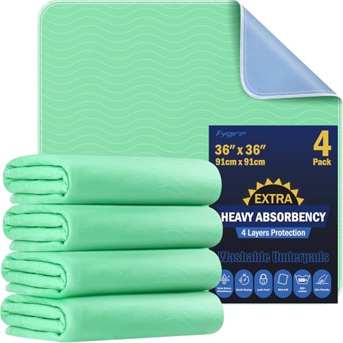 Fygrip 4 Pack 36” x 36” Extra Heavy Absorbency Washable Underpads Bed Pads - size: 4 Pack - 36" x 36"