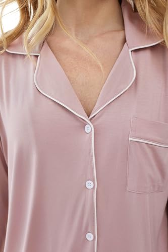 Joyaria Women's Cooling Bamboo Viscose Pajama Set Long Sleeve Button Front - color: Blushing Pink, size: XX-Large