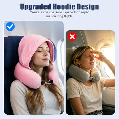 Stuffable Travel Neck Pillow with Hood, Soft Velvet Fabric,Pink - size: Type E