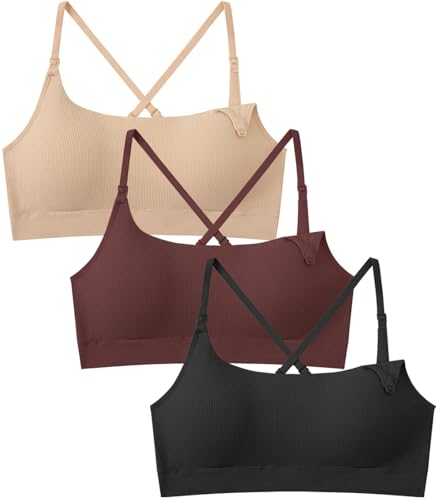 Women Nursing Bra for Breastfeeding Seamless Maternity Bra 3Pack - color: Black/Skin/Wine, size: Small